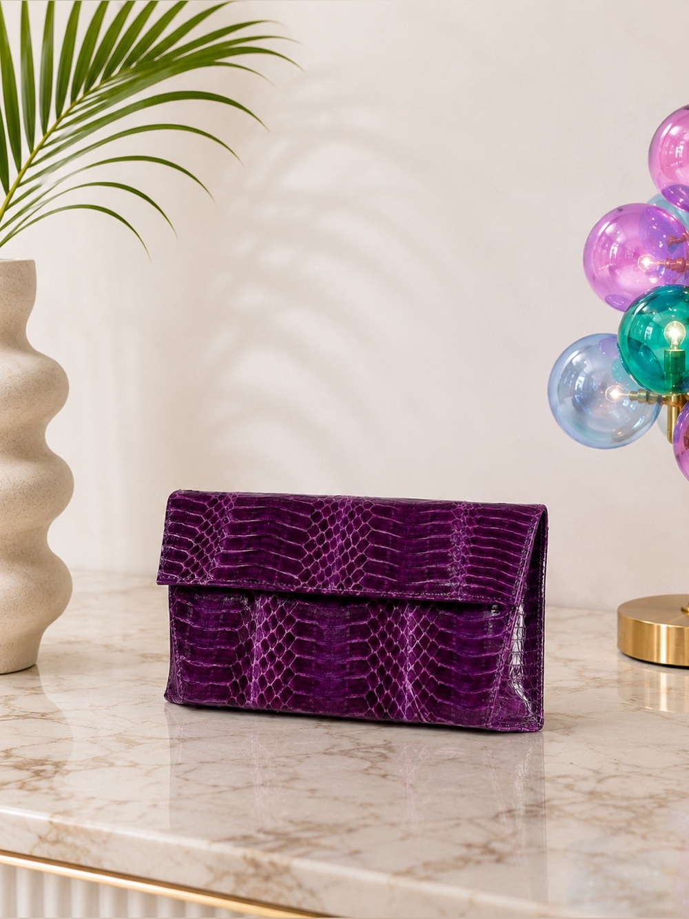 Vintage Genuine Python Leather Clutch / Crossbody Bag - RARE Purple Exotic Skin